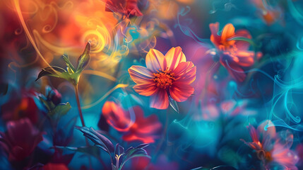 A painting of vibrant flowers in an abstract