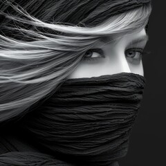 A captivating image of a woman in a black veil exuding mystique and elegance. Her eyes draw you in with their captivating gaze. Ideal for projects needing intrigue and allure