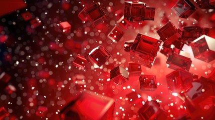 Wall Mural - Background of cubic particles against a red background