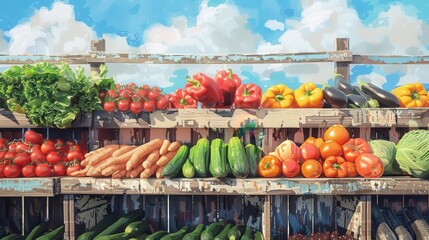 fresh vegetable variety at local farmers market healthy organic produce digital illustration