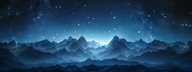 Wall Mural - beautiful blue starry sky at mountains. night colorful landscape. starry sky with hills at summer. b