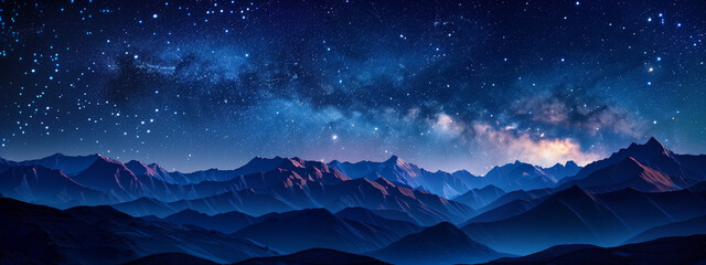 Wall Mural - beautiful blue starry sky at mountains. night colorful landscape. starry sky with hills at summer. b