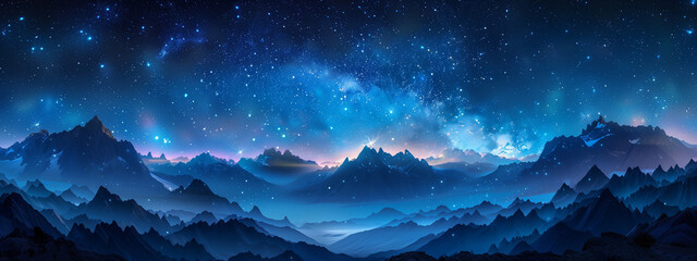Wall Mural - beautiful blue starry sky at mountains. night colorful landscape. starry sky with hills at summer. b
