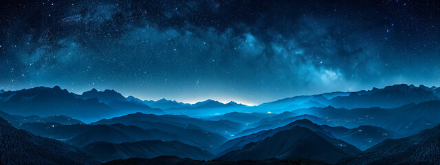 Wall Mural - beautiful blue starry sky at mountains. night colorful landscape. starry sky with hills at summer. b