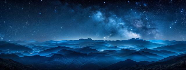 Wall Mural - beautiful blue starry sky at mountains. night colorful landscape. starry sky with hills at summer. b