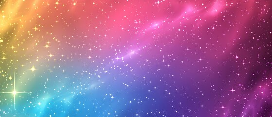 Canvas Print - Shimmering Neon Gradient Rainbow Cosmic Backdrop with Sparkling Stars