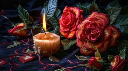 Poster - candle and roses