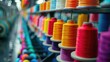 © ISK PRODUCTION - Closeup of Colorful Thread Spools on a Spinning Machine