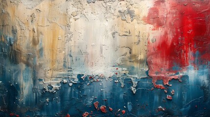 Poster - Abstract art showcasing a blend of yellow, red, and blue with textured layers and rough edges