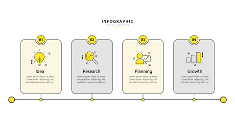 Aufkleber - Timeline infographic template. 4 Step timeline journey, calendar Flat simple infographics design template. presentation graph. Business concept with 4 options, vector illustration.