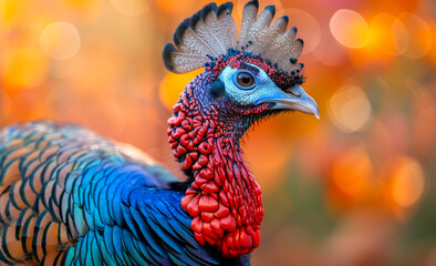 Wall Mural - A colorful bird with a red head and blue feathers