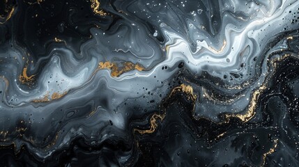 Poster - Elegant marbled texture design with swirling black and gold patterns, representing luxury and sophistication