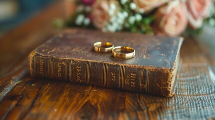 Wall Mural - Stylized Wedding Rings on a Bible