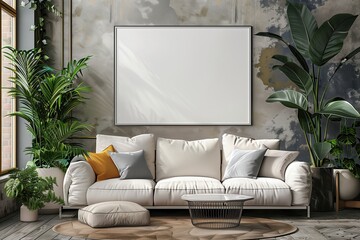 Wall Mural - Mockup white blank framed a4 poster flatlay gold a studio home with a sofa --ar 3:2 --stylize 250 --iw 2.6 Job ID: 87b4b6d5-0d34-4291-9a3a-1245f9153eb8