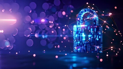 Wall Mural - Cybersecurity and information or network protection. Future cyber technology web services for business and internet project. Cyber security concept 4k video. Padlock with keyhole