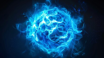 Wall Mural - Glowing electric sphere with lightning and plasma bursts. Powerful energy and shock waves in a futuristic, neon round ball. Ideal for science fiction, educational purposes, and graphic designs.