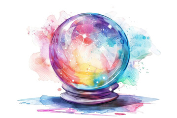 Colorful Watercolor Crystal Ball with Cosmic Galaxy Effects