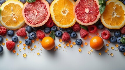 Wall Mural - Vibrant Display of Healthy Organic Fruits in Close-Up on a White Background – Freshness, Color, and Nutrition Concepts for Diet and Wellness