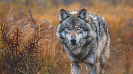 Wall Mural - Approaching gray wolf