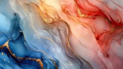 Poster - An elegant piece of fluid art with a swirl of red, blue, and golden accents