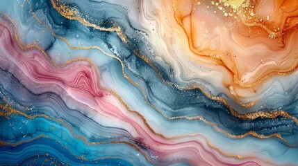 Poster - Captivating artwork with blue and pink hues seamlessly blending with gold details