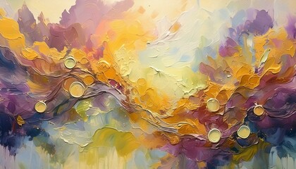 Abstract watercolor background with watercolor splashes, a combination of yellow, purple and white