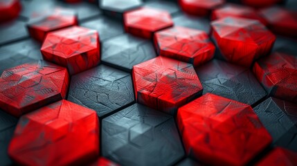 Poster - Striking abstract close-up of red and black hexagons creating a pattern