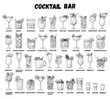 © DiViArts - Alcoholic cocktails collection. Hand drawn vector illustration. Sketch set. Cognac, brandy, vodka, tequila, whiskey, champagne, wine cocktails.