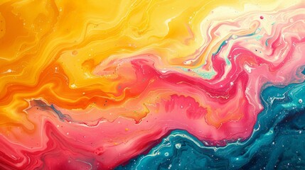 Poster - A vividly colorful abstract image featuring fluid, swirling patterns of pink, orange, and blue