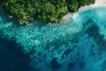 Wall Mural - drone shot of a tropical island with coral reefs