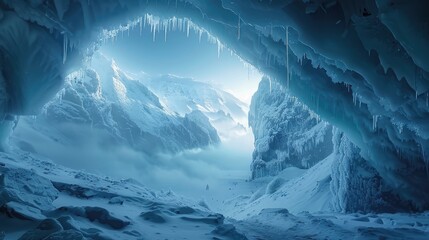 Wall Mural - stunning glacier ice cave amidst winter mountain scenery