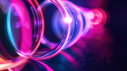 Poster - Abstract neon light with lens flare effect on black background. Colorful defocused pink blue purple neon lighting flare background