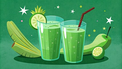 Poster - Refreshing green juice with a cucumber garnish.