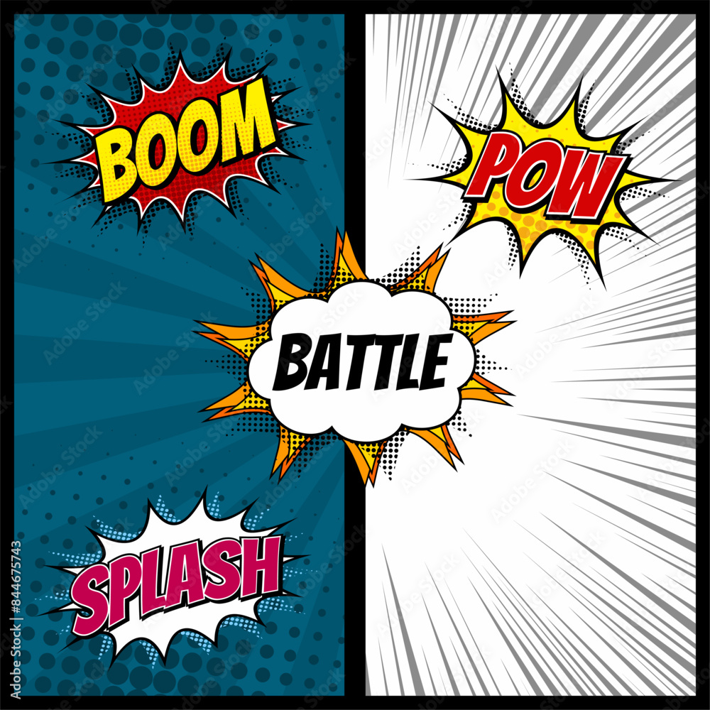 Comic book versus template background, classic pop-art style, superhero ...