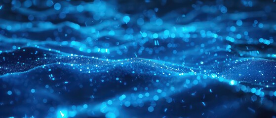Wall Mural - A bright blue bokeh background with blurred lights, creating a festive and colorful atmosphere suitable for Christmas designs