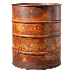 Rusty old metal barrel isolated on transparent background.