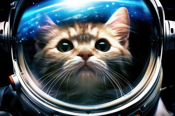 Wall Mural - Curious kitten astronaut exploring the galaxy wearing space suit