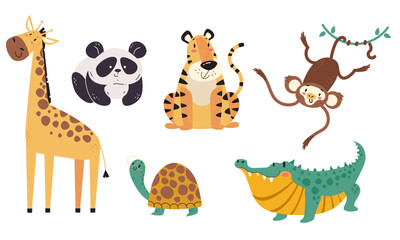 Sticker - Jungle animals characters isolated set design element flat vector collection