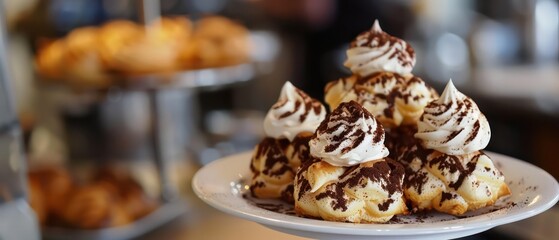 Canvas Print - Profiteroles topped with indulgent mocha meringue, a delightful finale to any meal