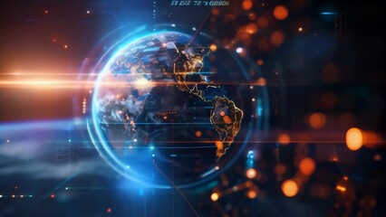 Aufkleber - Digital Earth with illuminated cities and futuristic HUD interface in outer space. High-resolution digital artwork. Futuristic technology and global communication concept 