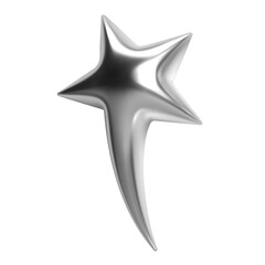 Wall Mural - 3d y2k chrome star with a sleek, elongated tail and shiny metallic silver surface. isolated abstract