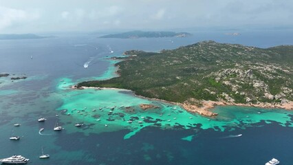 Wall Mural - drone view of the sea coast. rocky shore and sea water. vacation and travel. summer seascape. aerial