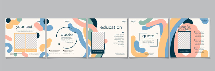 Set of Instagram Carousel Post, modern and creative  kids design. Simple minimalist and naive style for business. Playful abstract template