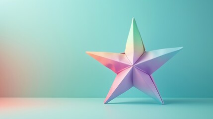 Wall Mural - A colorful star made of paper is on a blue background