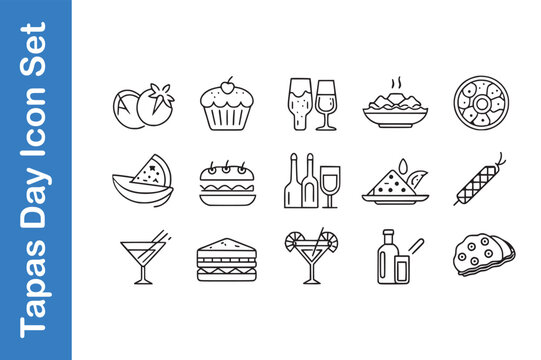 Tapas Day Icon Set with vector collections. 