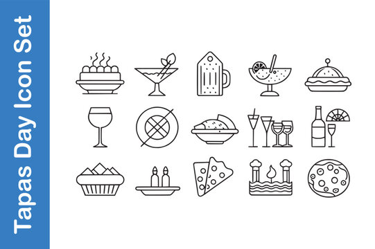 Tapas Day Icon Set with vector collections. 