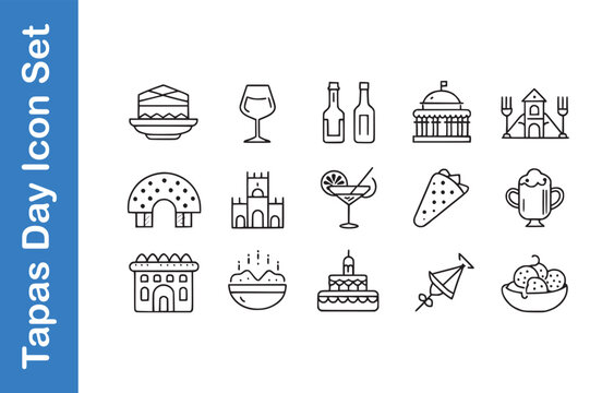 Tapas Day Icon Set with vector collections. 