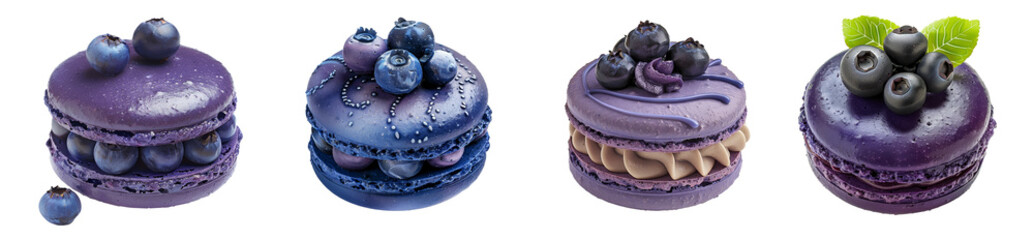 Canvas Print - Blueberry macarons with decorative toppings on transparent background - Dessert, Sweet, Gourmet