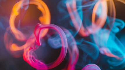 Poster - Close-up of colorful smoke rings floating in the air, created by a person vaping with flavored e-liquid