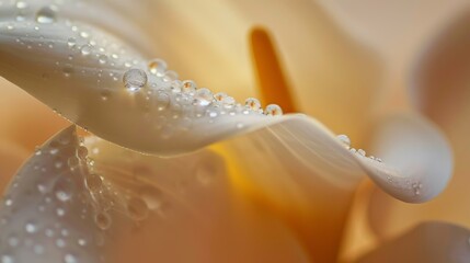 Poster - Close-up of dewdrops forming a delicate necklace around the neck of a calla lily, adding to its elegance